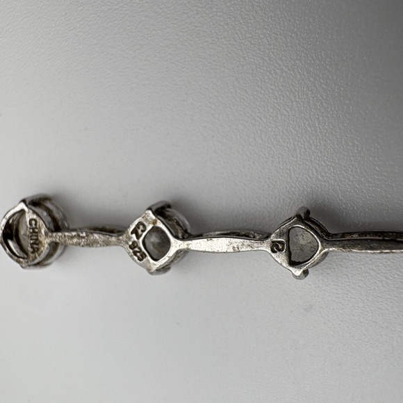 Sterling Silver 925 Three Stone Rhinestone Drop Pendant Round Hearts - Picture 5 of 8